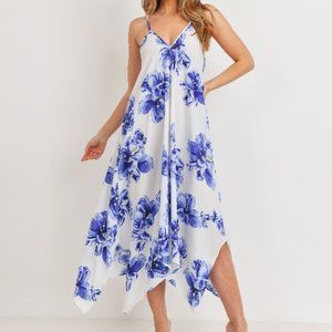 Summer Vibes: Explore the Beauty of Flowers with our White Blue Maxi Dress